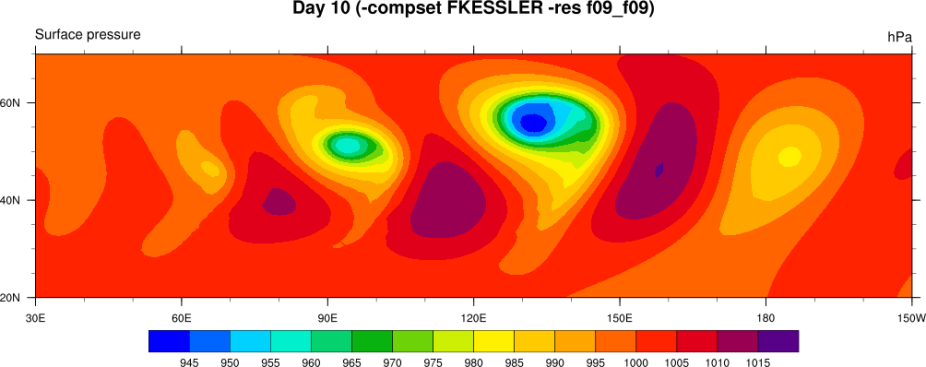 Surface pressure at day 10 using the 1 degree finite-volume dynamical core