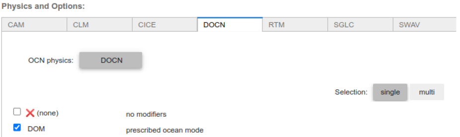 Example of selecting prescribed ocean mode